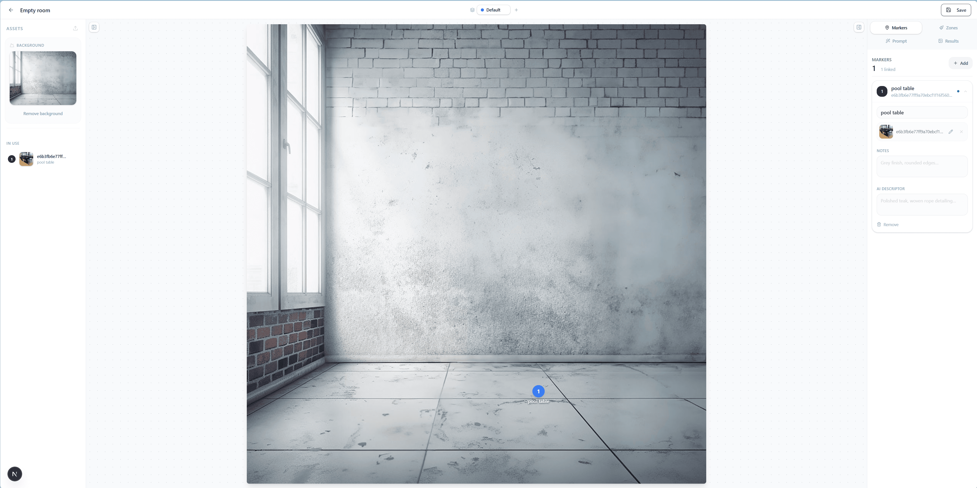 Workspace with markers placed on the scene